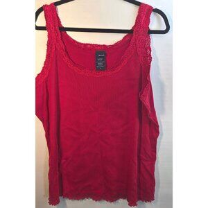 Basic Editions Red Lace Trim Tank‎ Top Plus Size 3X XXX Cotton Sleeveless Cami